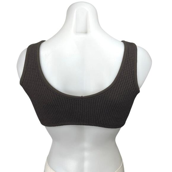 Set Active Brown Waffle Knit Scoop Neck Athletic Workout Sports Bra Tank Top XS - Picture 2 of 5